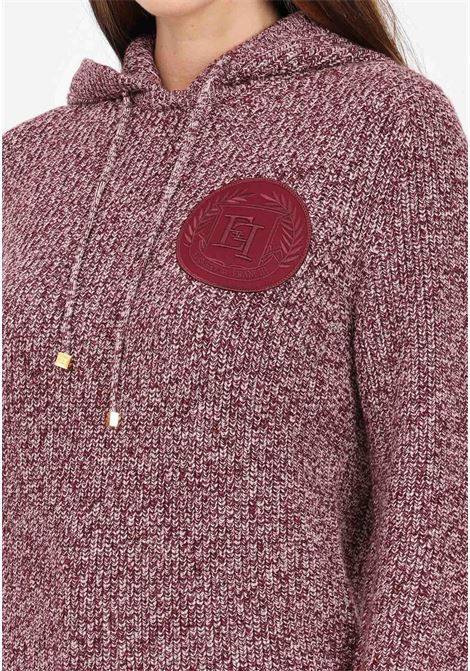 Maglioncino con cappuccio bordeaux da donna rifinita da patch logo ELISABETTA FRANCHI | MK83S46E2CO8